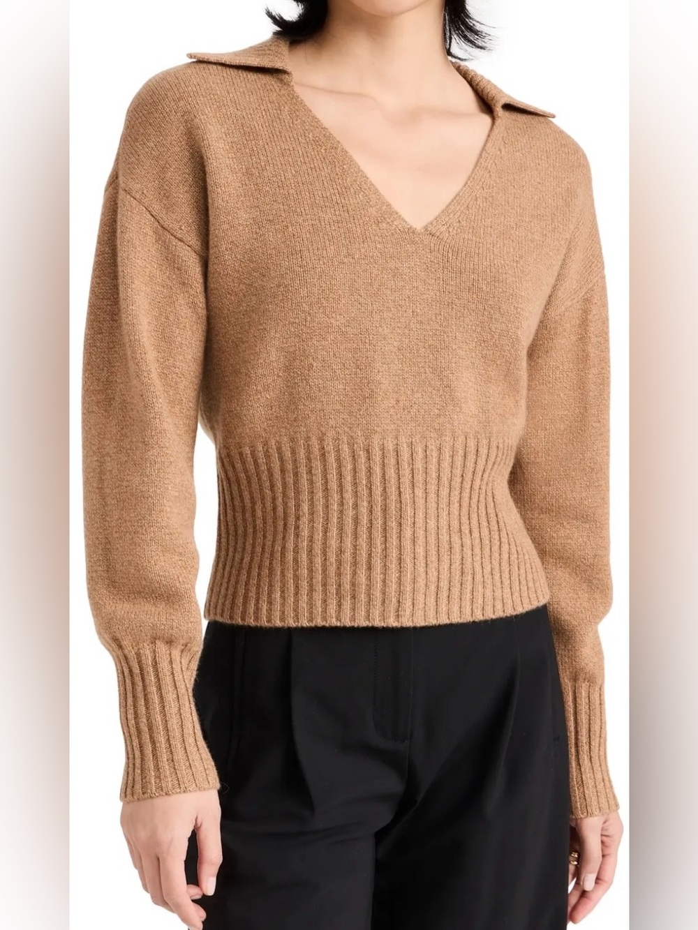 NWT - Reformation Beckie Recycled Cashmere Collared Sweater Brown Large